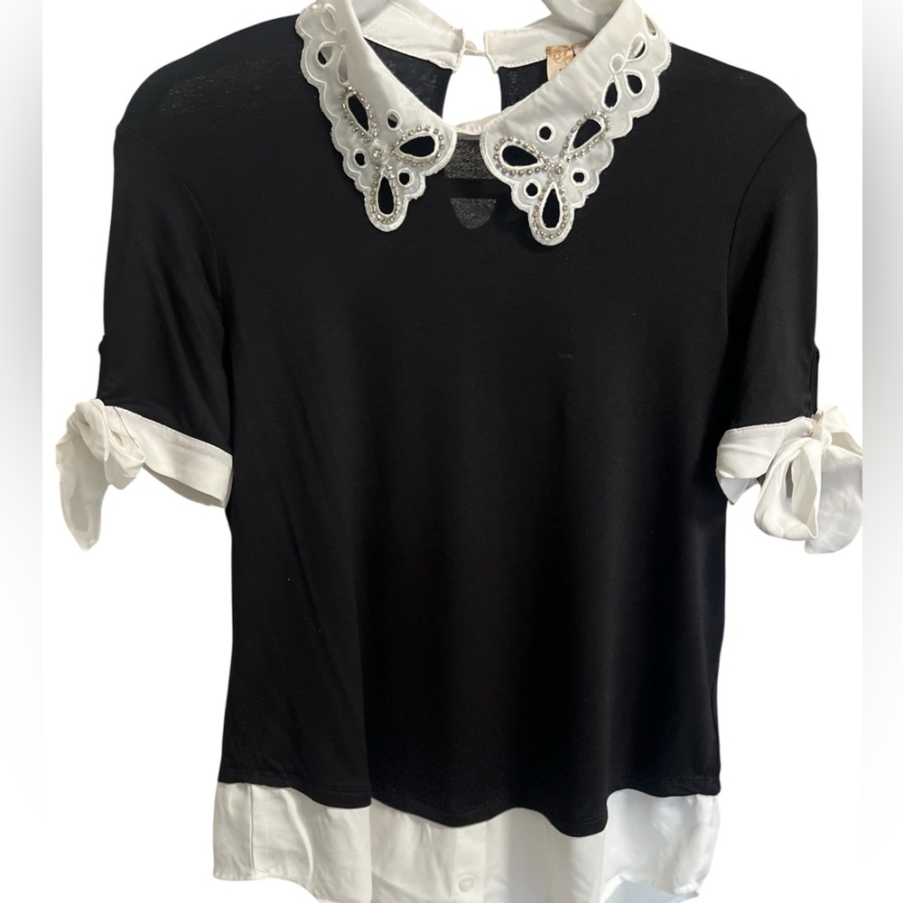 Misia Black and White Boxy Blouse with Peter Pan Collar